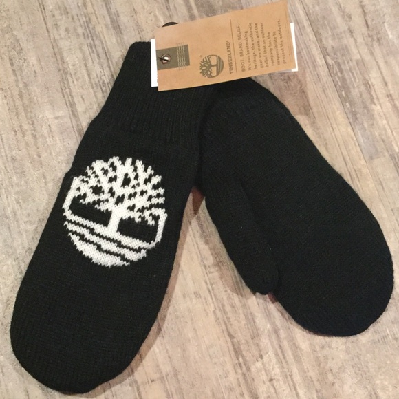 NWT Timberland Fleece Lined Knit Logo Mittens - Picture 1 of 4